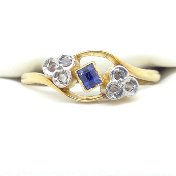 SOLD ✨ Ring Sapphire + Diamond 18K Gold - Picture 1 of 8
